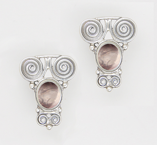 Sterling Silver And Rose Drop Dangle Earrings With an Art Deco Inspired Style